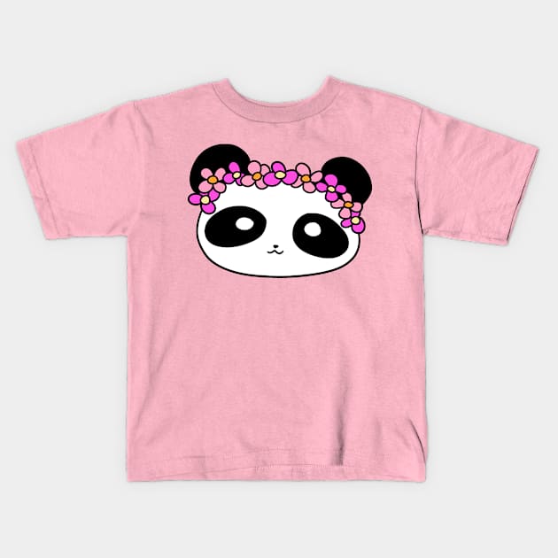 Flower Crown Panda Face Kids T-Shirt by saradaboru